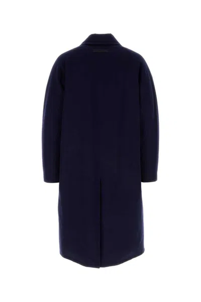 Zegna Wool Coat With Collared Design And Front Pockets In Blue