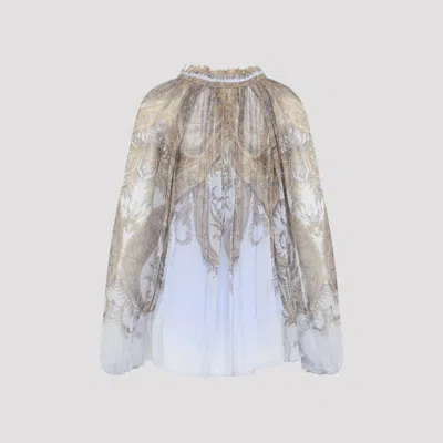 Zimmermann Multicolor Blouse With Ruched Collar And All-over Paisley Motif In Viscose Woman In Neutral