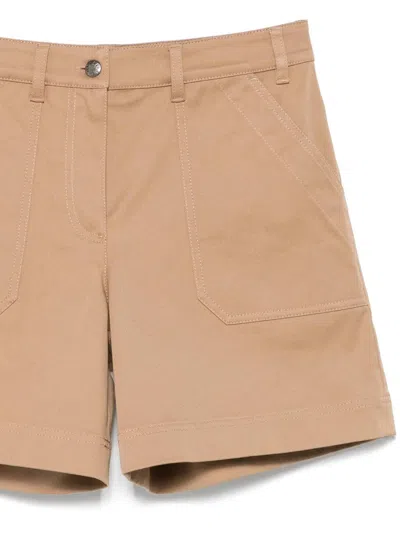 Moncler Cotton Gabardine Shorts In Beige