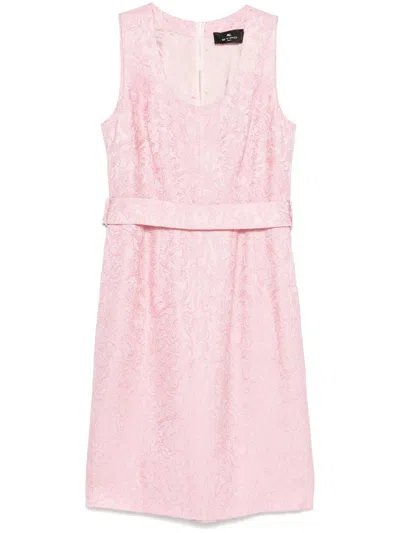 Etro Paisley Embroidery Midi Dress In Pink