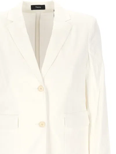 Theory White Buttoned Jacket With Pockets In Neutral