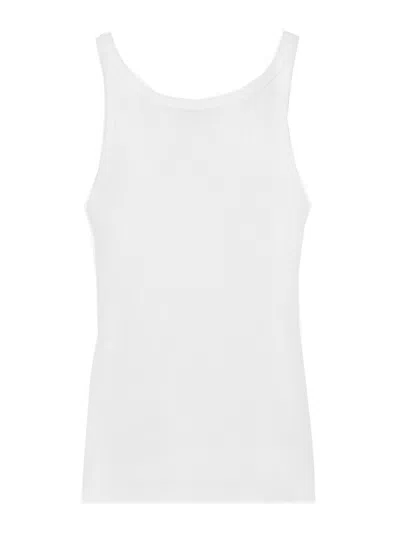 Dolce & Gabbana White Ribbed Tank Top With Logo Label In Cotton