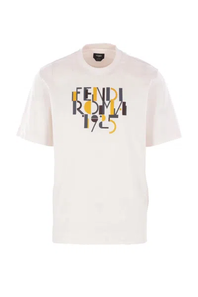 Fendi Roma 1925 Print Cotton T-shirt Clothing In White