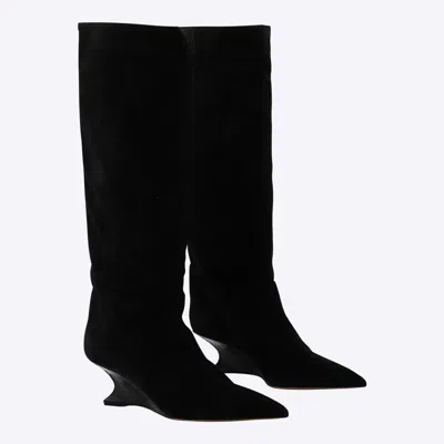 Paris Texas Pointed Toe Knee Length Suede Ankle Boots In Black