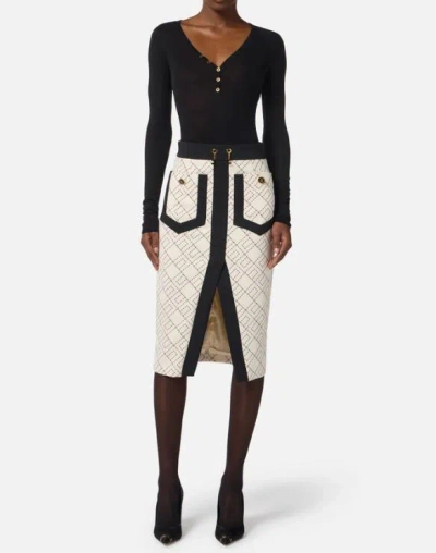 Elisabetta Franchi Geometric Patterned Midi Skirt In Neutral