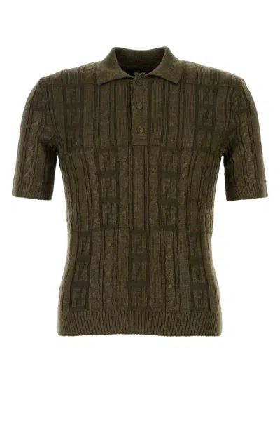 Fendi Ff Wool Blend Lurex Polo In Loden