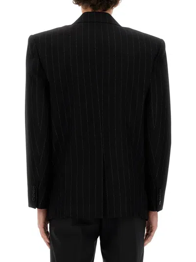 Saint Laurent Oversized Double Breasted Pinstripe Jacket In Black