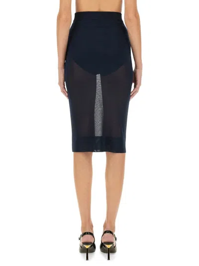 Saint Laurent Knit Pencil Skirt In Blue