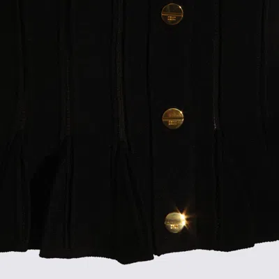 Elisabetta Franchi Tricot Pattern Sweater With Padded Shoulder Straps And Embroidered Hem In Black