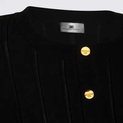 Elisabetta Franchi Tricot Pattern Sweater With Padded Shoulder Straps And Embroidered Hem In Black