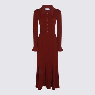 Self-portrait Knee Length Dress With Flared Cuffs And Pockets In Burgundy