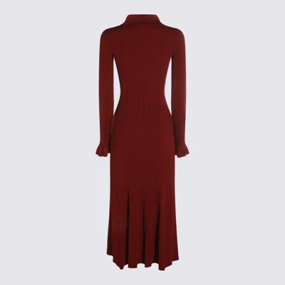 Self-portrait Knee Length Dress With Flared Cuffs And Pockets In Burgundy