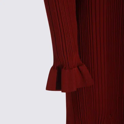 Self-portrait Knee Length Dress With Flared Cuffs And Pockets In Burgundy