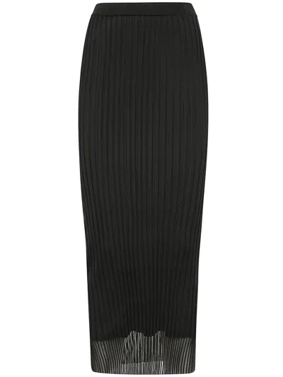 Sportmax Long Skirt In Stretch Ribbed Fabric In Black