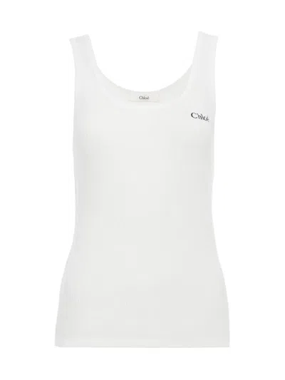 Chloé Women Logo Cotton Tank Top In White