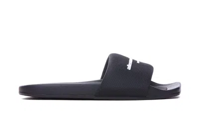 Alexander Wang Logo Print Textured Fabric Slides Blue