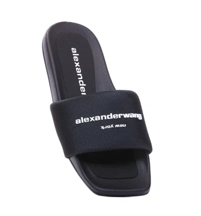 Alexander Wang Logo Print Textured Fabric Slides Blue