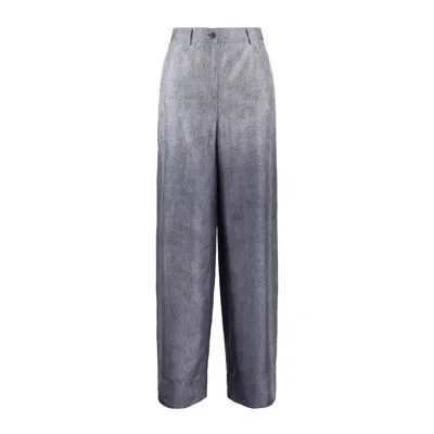 Alberta Ferretti Oversized Denim Print Habotai Pants In Animal Print