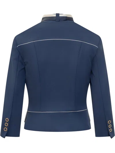 Elisabetta Franchi Tailored Jacket With High Collar And Flap Pockets In Blue