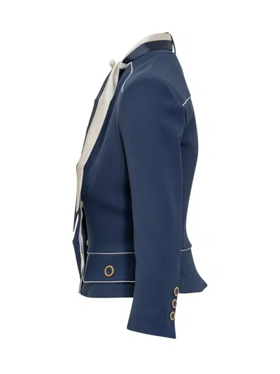 Elisabetta Franchi Tailored Jacket With High Collar And Flap Pockets In Blue