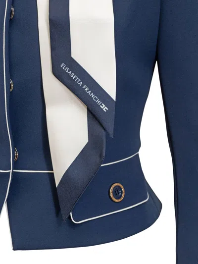 Elisabetta Franchi Tailored Jacket With High Collar And Flap Pockets In Blue