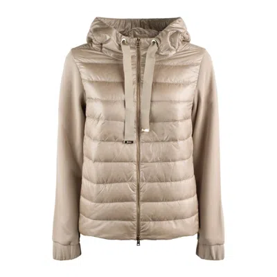 Herno Bimaterial Down Jacket With Hood In Neutral