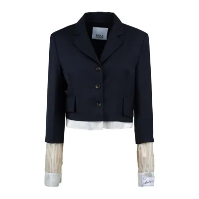 Erika Cavallini Midnight Blue Jacket In Cool Wool In Blue
