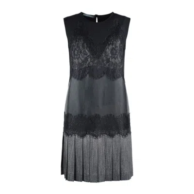 Alberta Ferretti Black Dress With Lace And Pleated Skirt In Black