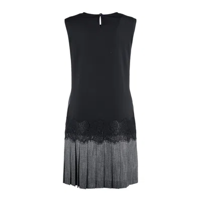 Alberta Ferretti Black Dress With Lace And Pleated Skirt In Black