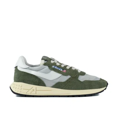 Autry Green And White Suede And Nylon Reelwind Low Sneakers In Green