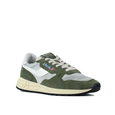 Autry Green And White Suede And Nylon Reelwind Low Sneakers In Green