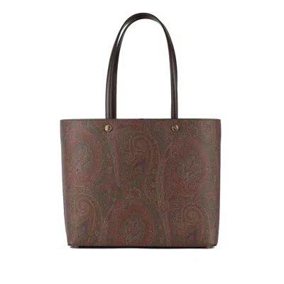 Etro Dark Brown Paisley Fabric Shopping L Bag In Burgundy