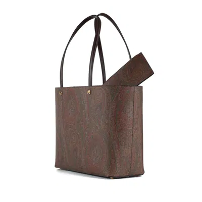 Etro Dark Brown Paisley Fabric Shopping L Bag In Burgundy