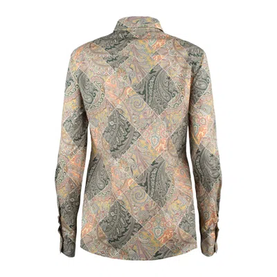 Etro Printed Popeline Shirt With Patchwork Paisley Print In Yellow
