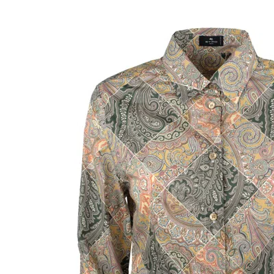 Etro Printed Popeline Shirt With Patchwork Paisley Print In Yellow