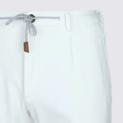 Eleventy Men White Pants With Elastic Drawstring Waist And Tapered Leg In Cotton Blend Stretch Woman In White