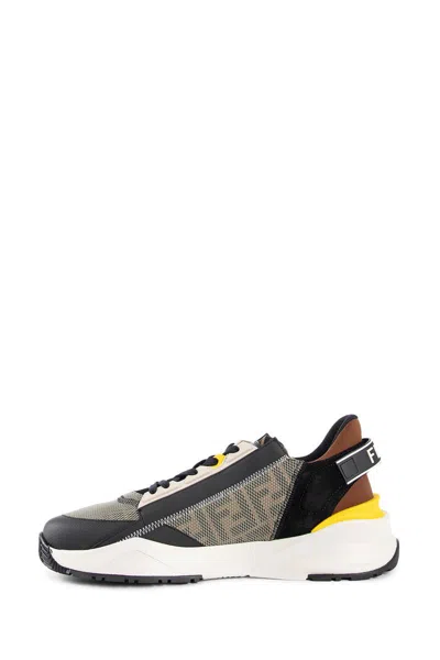 Fendi Streamline Leather Sneakers With Embossed Ff Print In Multi