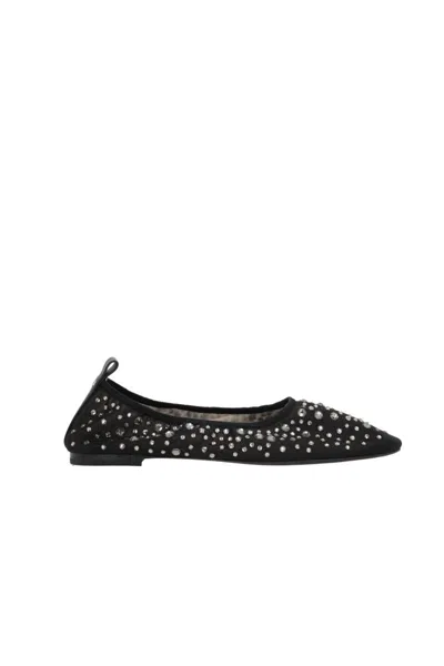 Tory Burch Black Ballet Flats With All-over Crystals Application In Tech Fabric Woman In Black