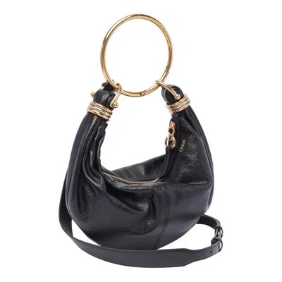 Chloé Small Bracelet Hobo Bag In Grained Leather In Black