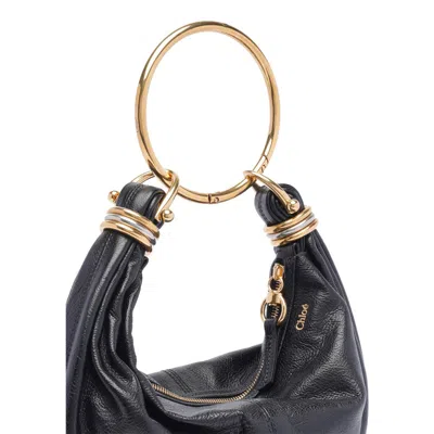 Chloé Small Bracelet Hobo Bag In Grained Leather In Black
