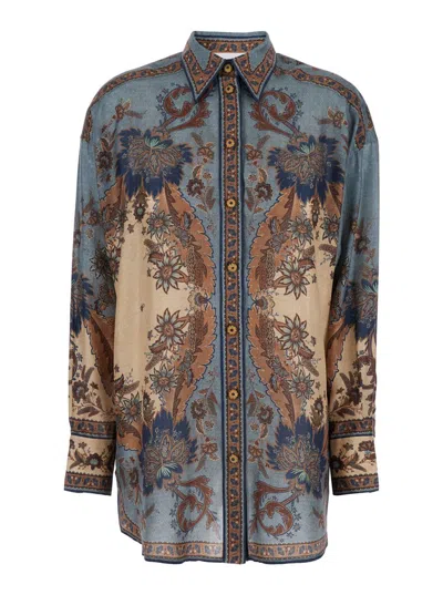 Zimmermann Ascension Silk Manstyle Shirt In Multi