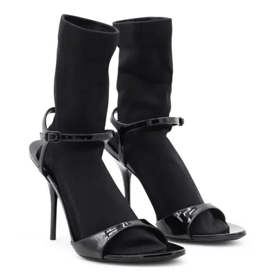 Balenciaga Avenue Sock Black Sandal In Patent Leather And Mesh