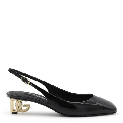 Dolce & Gabbana Black Leather Mid Heel Pumps In Black