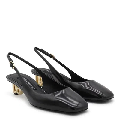 Dolce & Gabbana Black Leather Mid Heel Pumps In Black