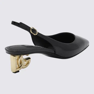 Dolce & Gabbana Black Leather Mid Heel Pumps In Black