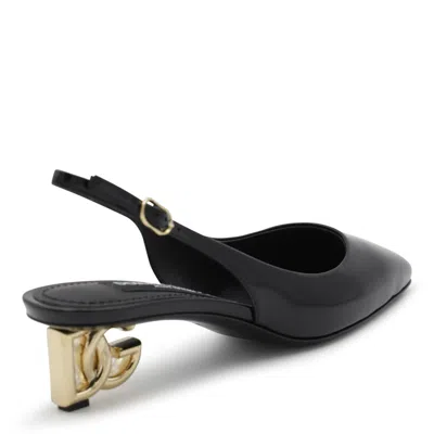 Dolce & Gabbana Black Leather Mid Heel Pumps In Black