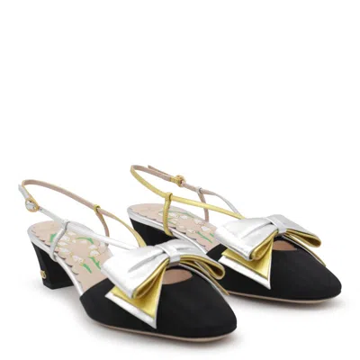 Valentino Bowow Leather-trimmed Satin Slingback Pumps In Black
