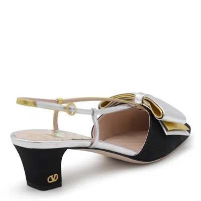 Valentino Bowow Leather-trimmed Satin Slingback Pumps In Black