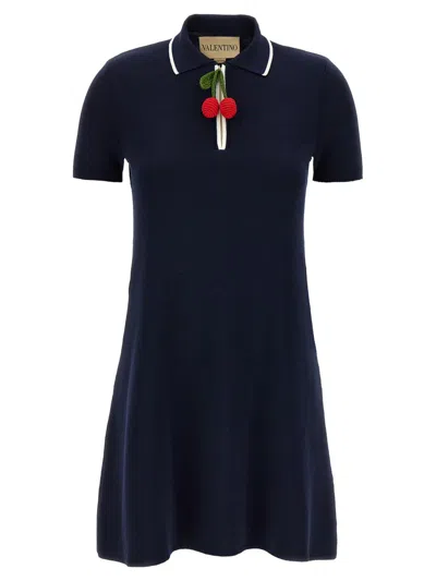 Valentino Cherryfic Polo Collar Dress In Blue