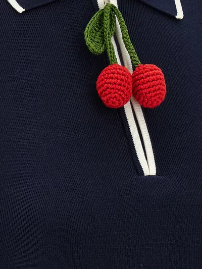 Valentino Cherryfic Polo Collar Dress In Blue